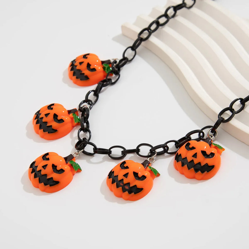 Halloween necklace with acrylic ghost pumpkin pendant on 67 cm chain in mixed colours