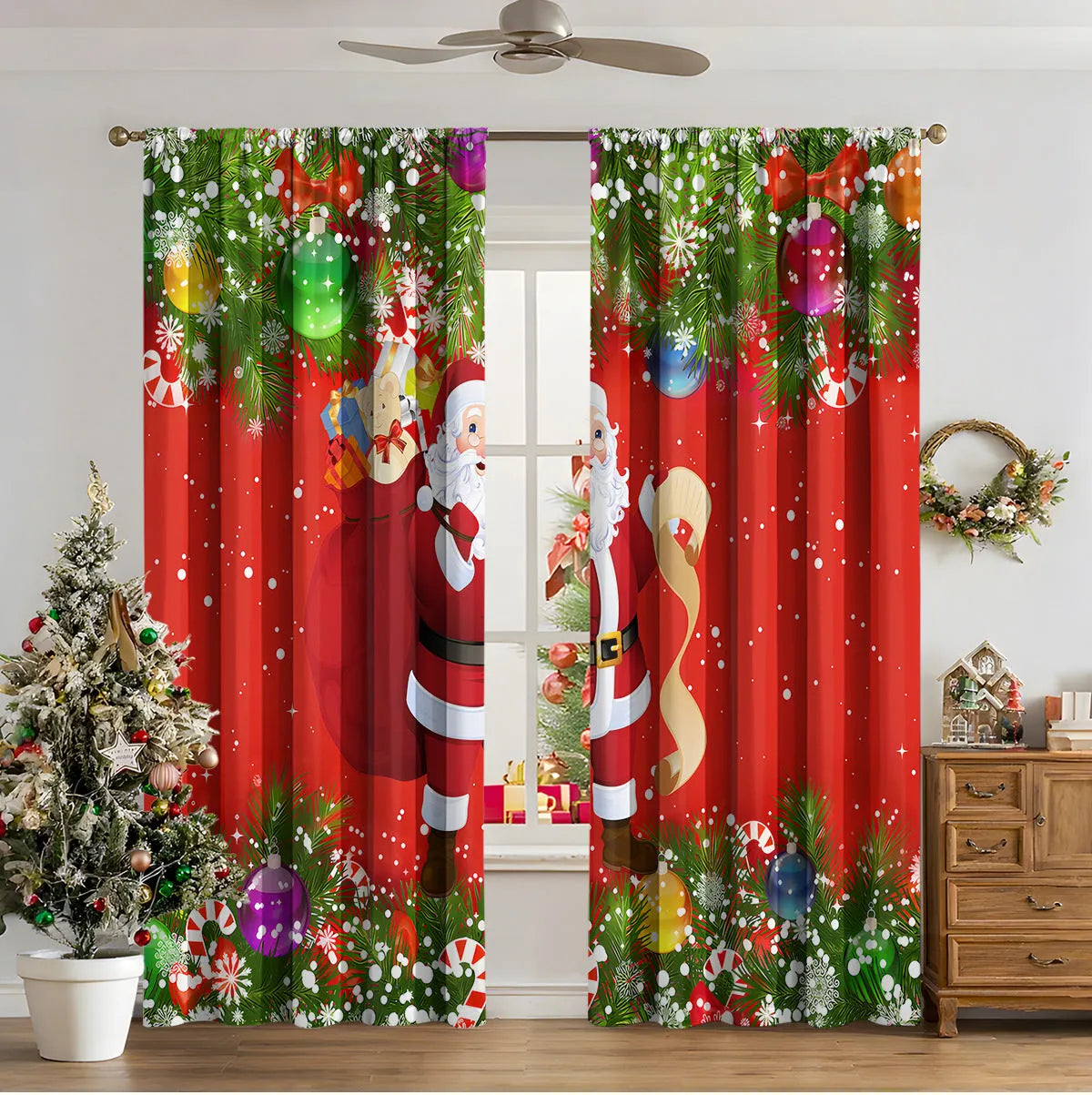 3D digital printed Christmas curtains in polyester with sunshade function and modern design
