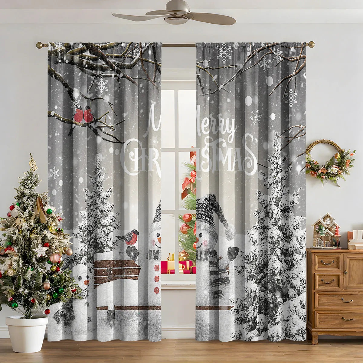 3D digital printed Christmas curtains in polyester with sunshade function and modern design