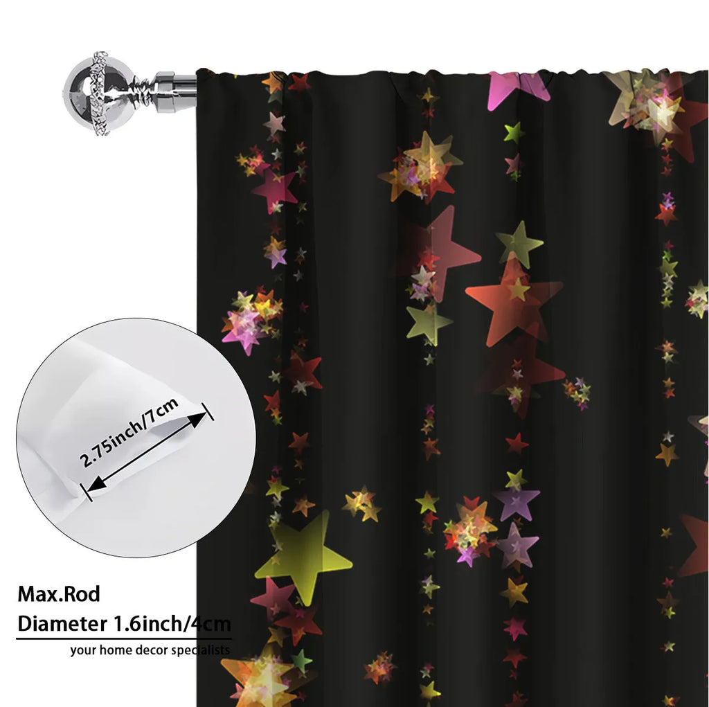 Pair of 3D digitally printed Christmas curtains showing festive pattern with high sunshade functionality
