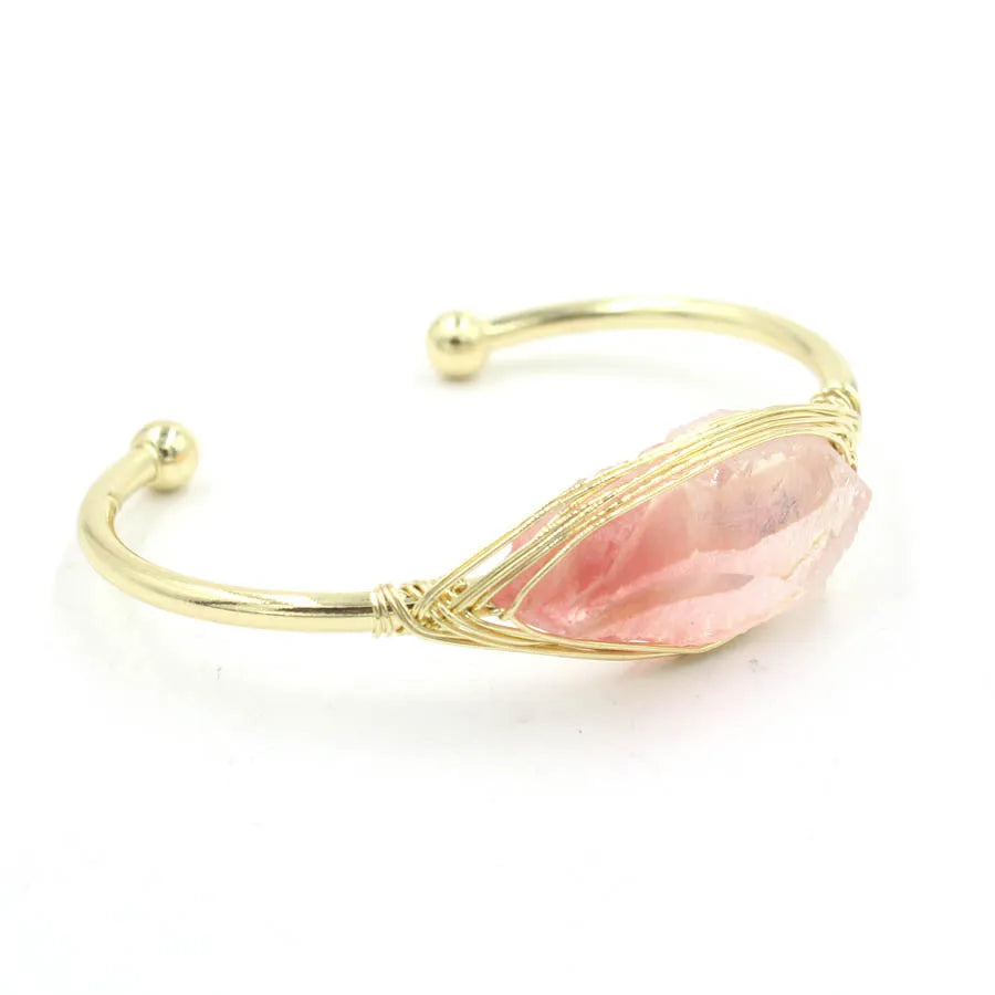 Natural raw gemstone winding bracelet with 8mm amorphous crystal beads in ethnic style design