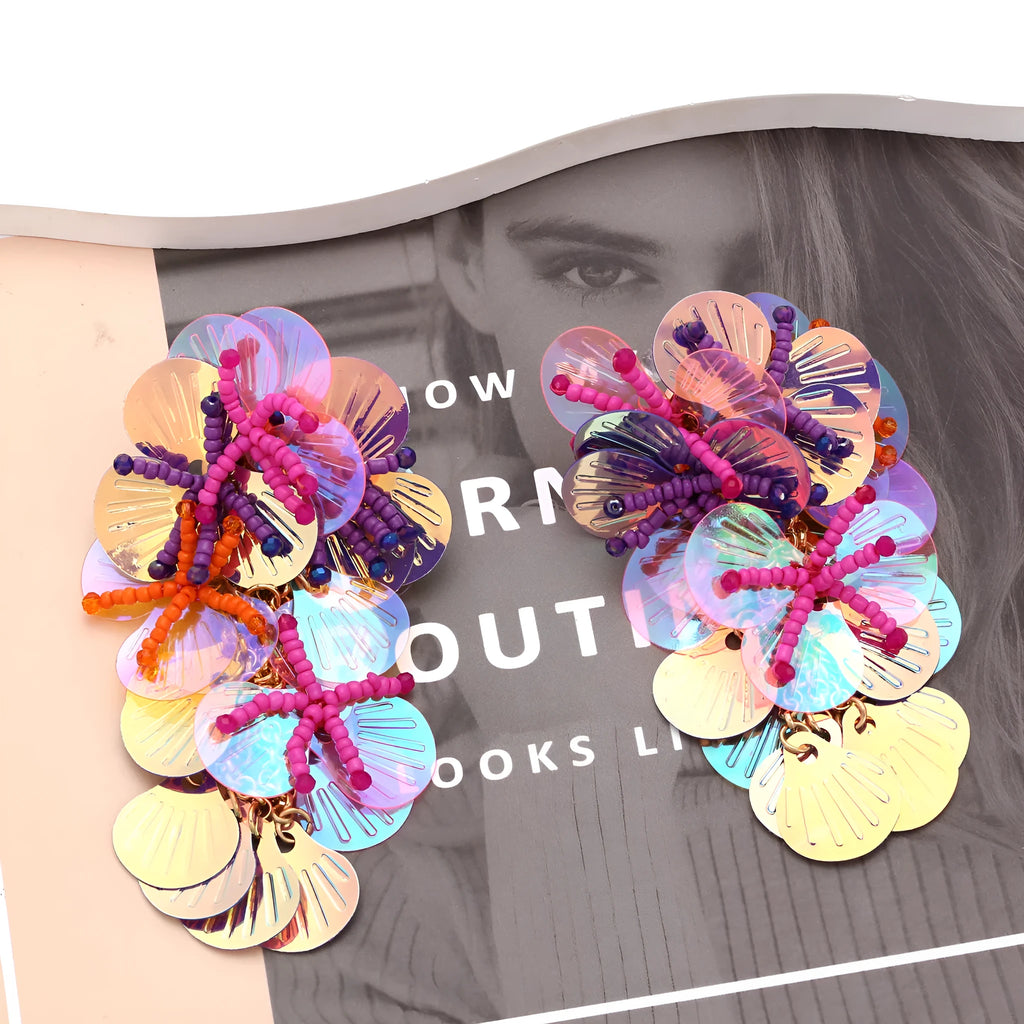 Handmade string bead flower earrings in colourful, rose and purple European American style designs