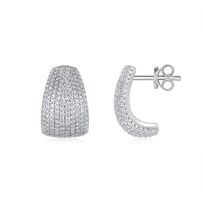 Geometric women's ear studs with moissanite stones in S925 sterling silver settings