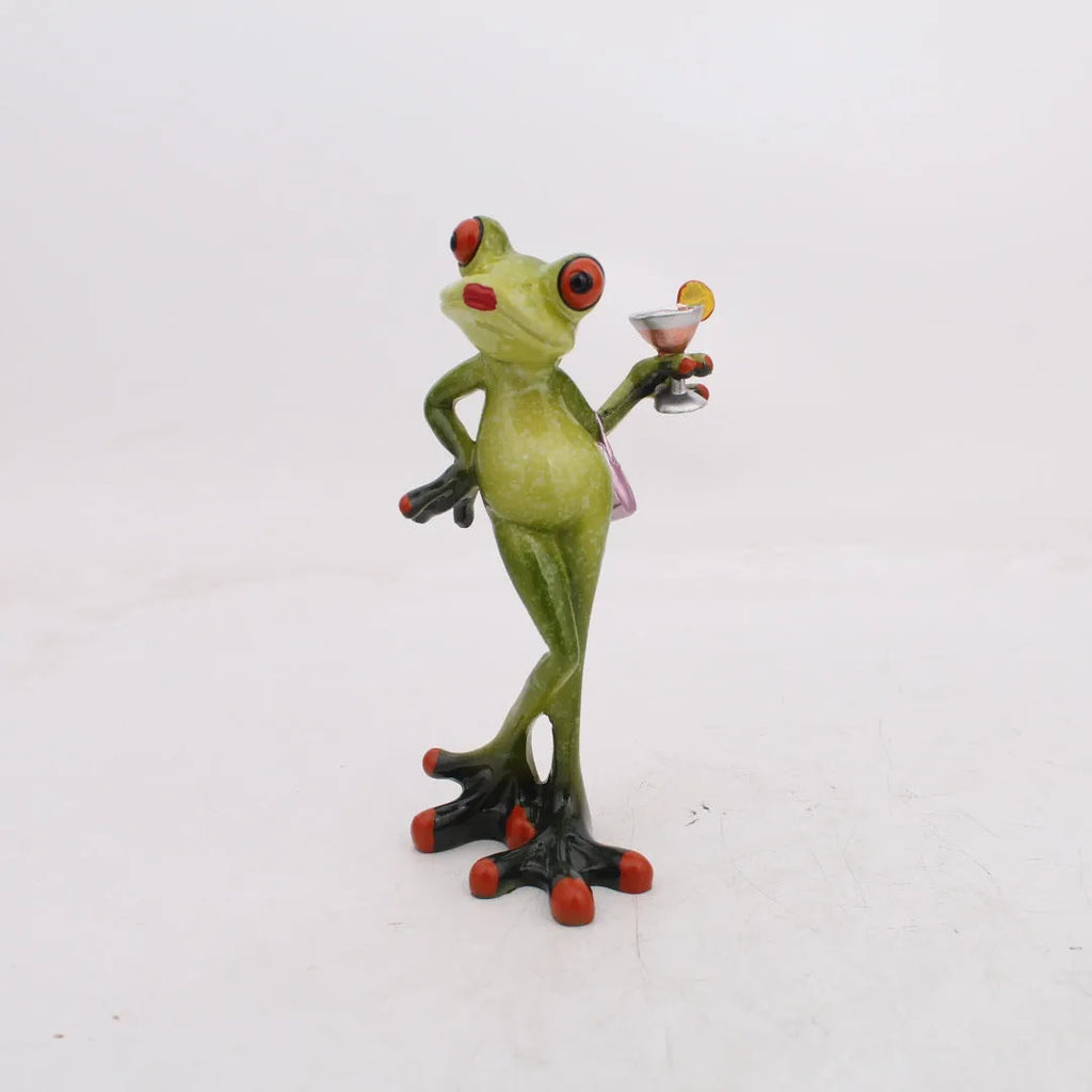 A detailed pastoral-style decorative frog ornament made from beige synthetic resin, approximately 10 cm tall.