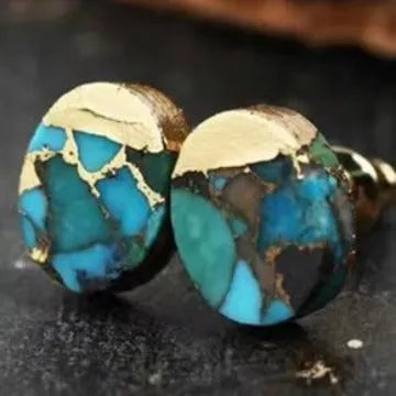 Natural stone bohemian style stud earrings with irregular handmade design in colour ER1031
