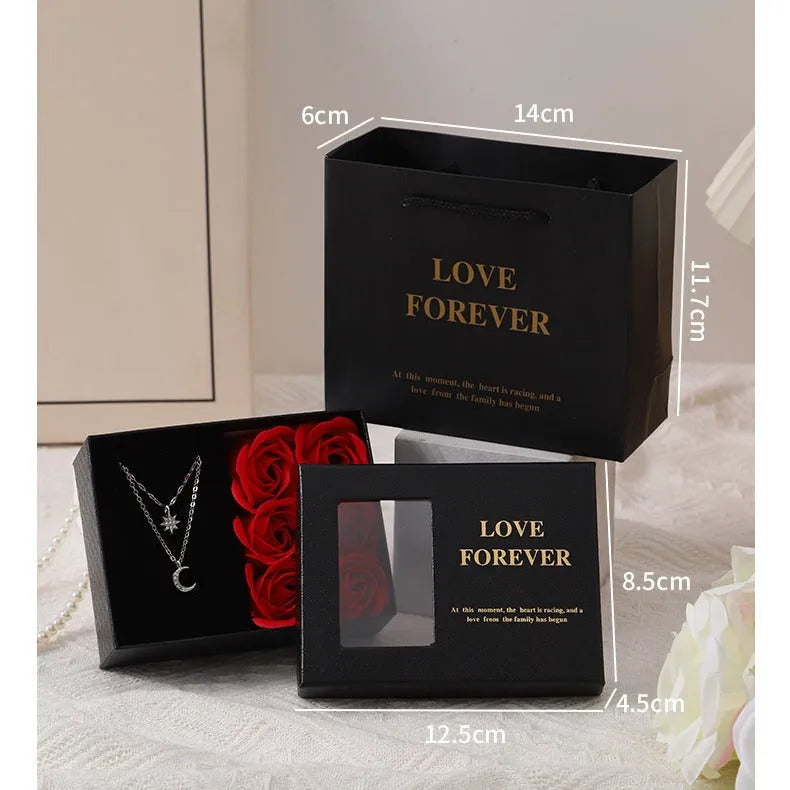 Korean-style soap flower gift box set in red, pink or black with gift box and handbag