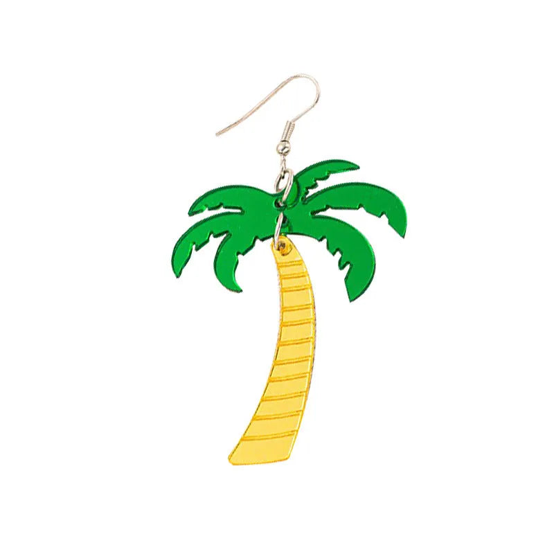 Acrylic drop earrings with coconut and jackfruit designs on alloy hooks in summer colours