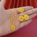 Landscape Middle East gold-plated three-piece jewellery set showing necklace, earrings, and ring with layered floral design.