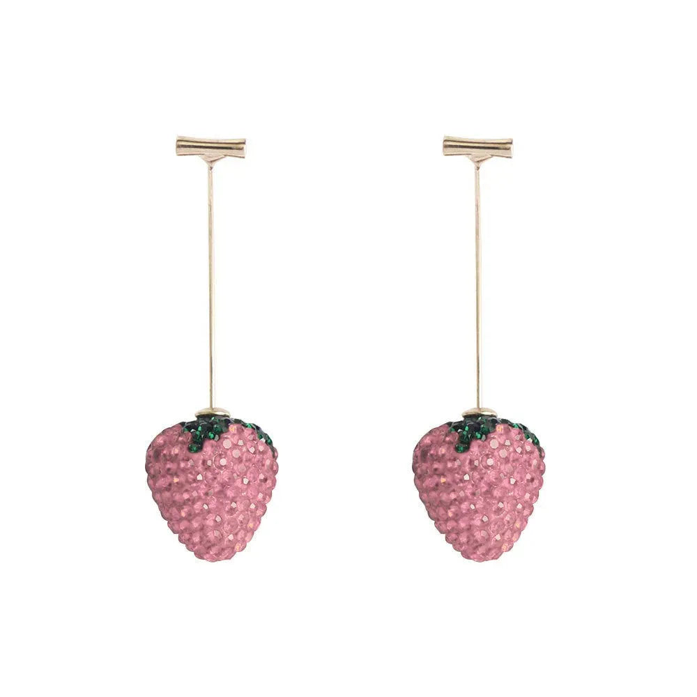 Geometric strawberry design earrings with spot drill detailing in red zinc alloy