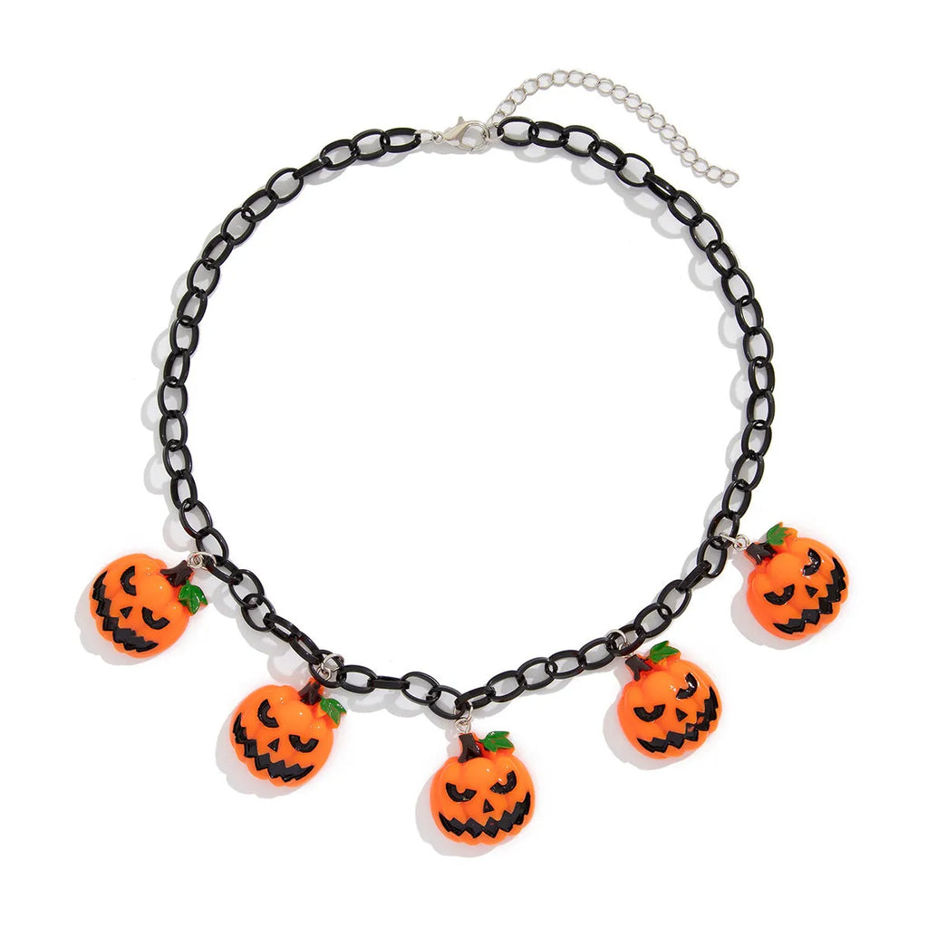 Halloween necklace with acrylic ghost pumpkin pendant on 67 cm chain in mixed colours