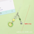 Fruit-shaped mobile phone bag pendant keychain in plastic resin with apple and strawberry design, half-handmade finish, multiple colour options