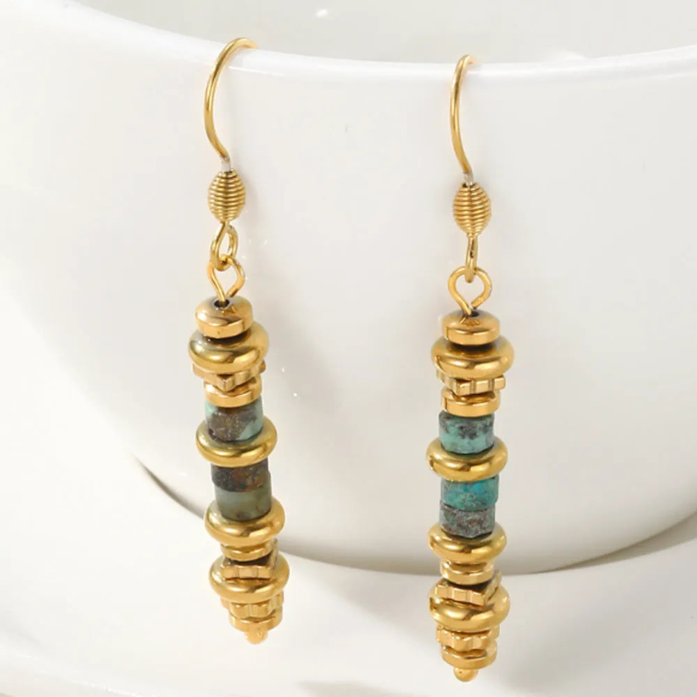 Titanium steel geometric dangle earrings in European and American retro style with 18K purity