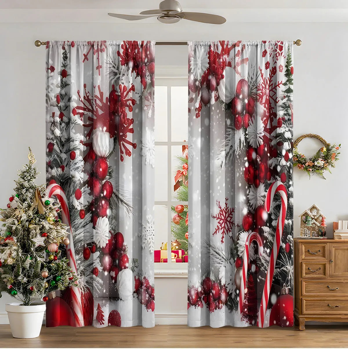 3D digital printed Christmas curtains in polyester with sunshade function and modern design