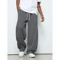 Men's straight leg casual trousers in polyester with drawstring waist in black, dark grey and light grey colours