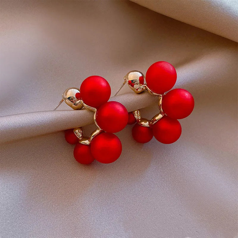 Red bell-shaped alloy earrings for women with white colour option