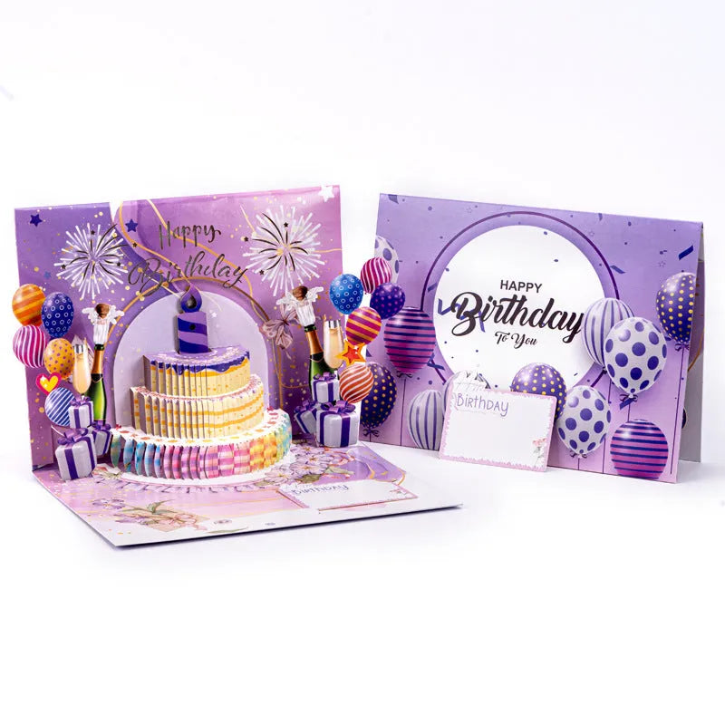 Chinese ink style 3D greeting card with folded cake design and light music element
