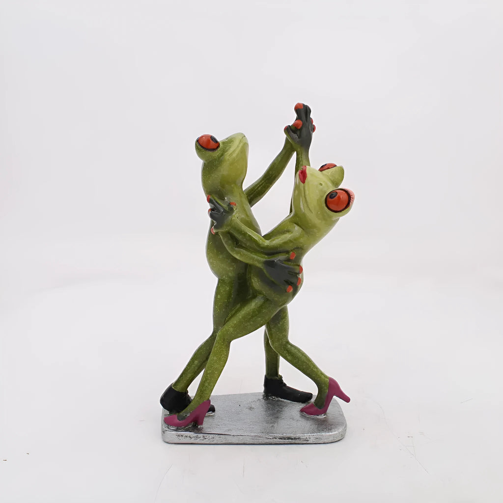 A detailed pastoral-style decorative frog ornament made from beige synthetic resin, approximately 10 cm tall.