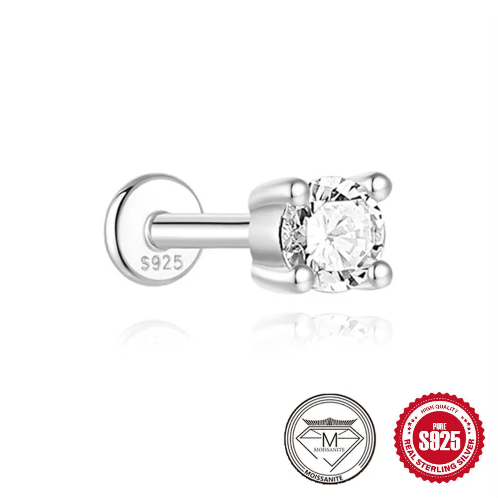 S925 sterling silver stud earrings with geometric petal design in platinum colour