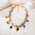 Heart-shaped resin bamboo pendant necklace with electroplated finish in picture colour