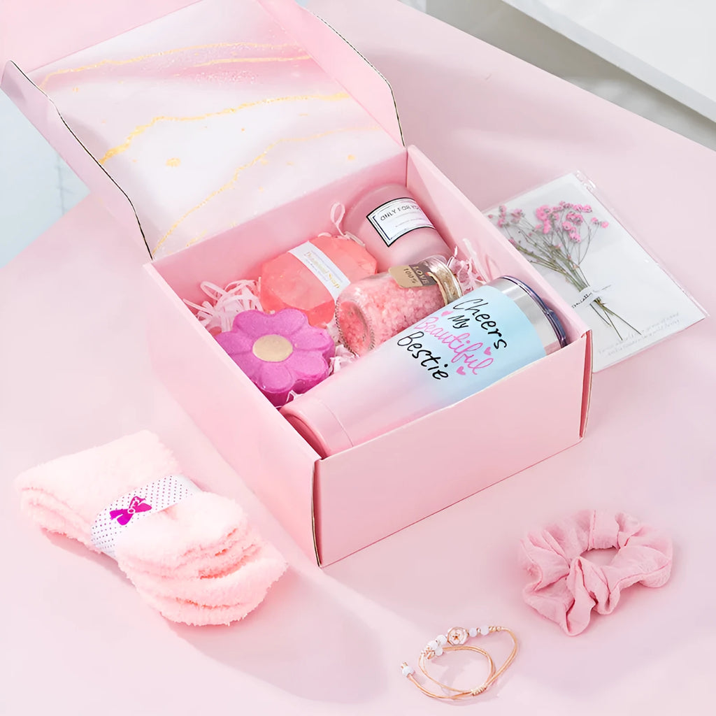 Soy wax aromatherapy candle bath gift set in a modern box with various colour suit options.