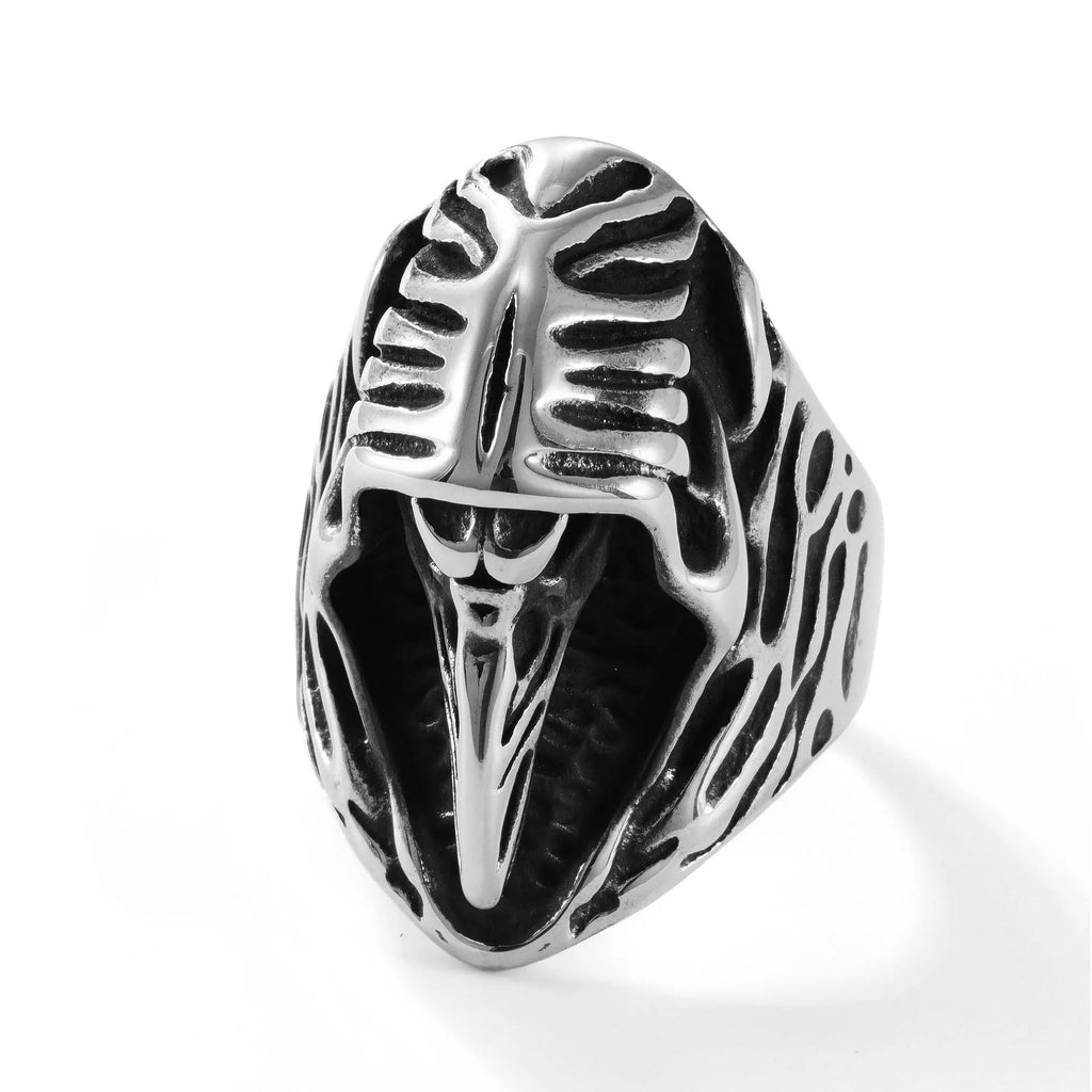Crow titanium steel ring in MR166 colour with geometric punk design, unisex, size options 18 to 22