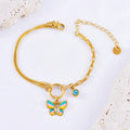 Gold epoxy butterfly necklace and bracelet set with titanium steel snake bones chain