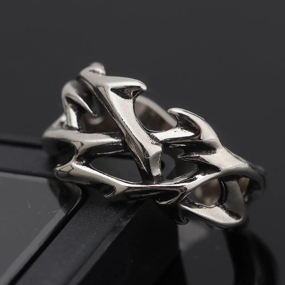 Copper thorn ring with geometric flower design and adjustable opening