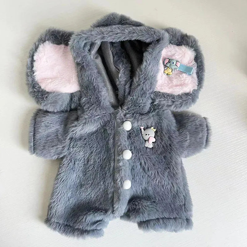 Grey plush elephant jumpsuit suit for 30cm tall bear doll clothing