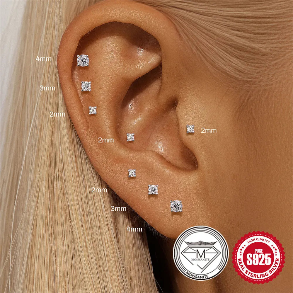 S925 sterling silver stud earrings with geometric petal design in platinum colour