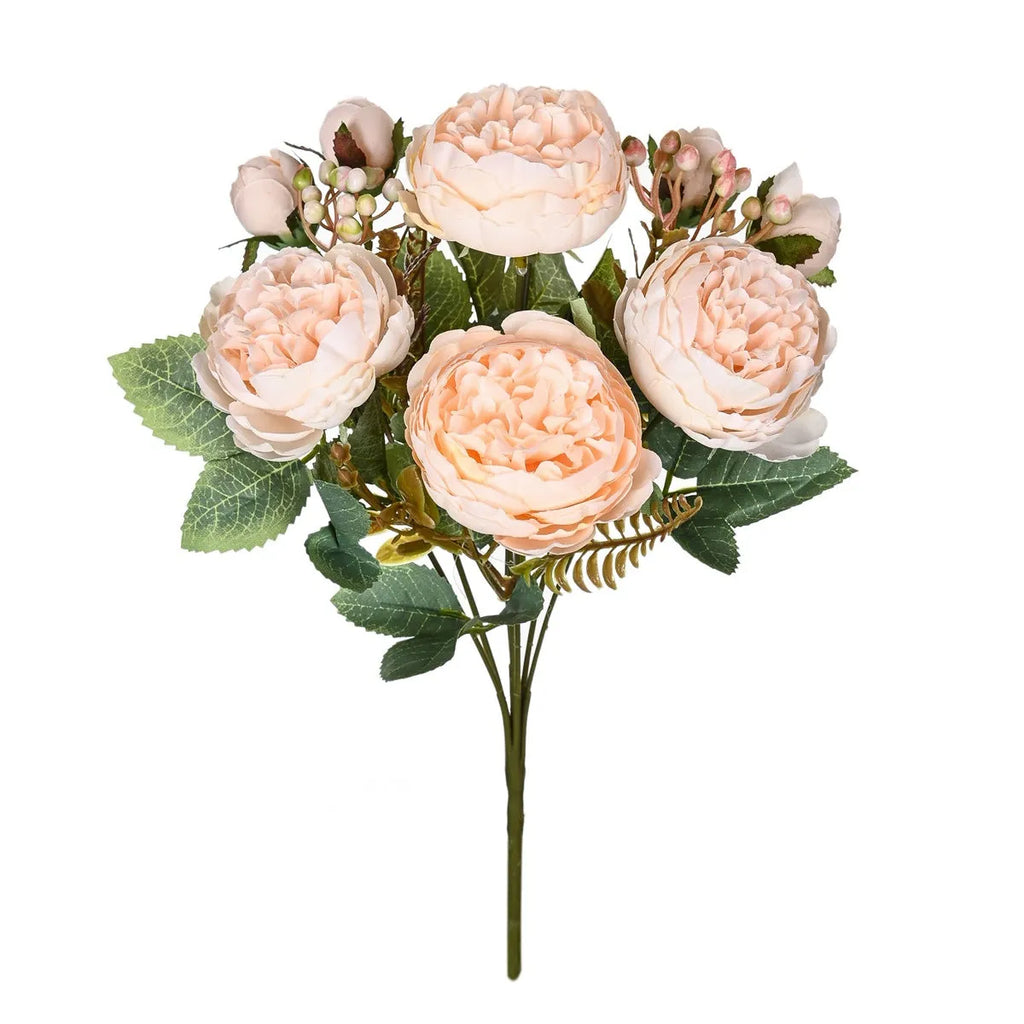 Artificial silk peony flower bouquet in champagne colour for home and wedding decoration