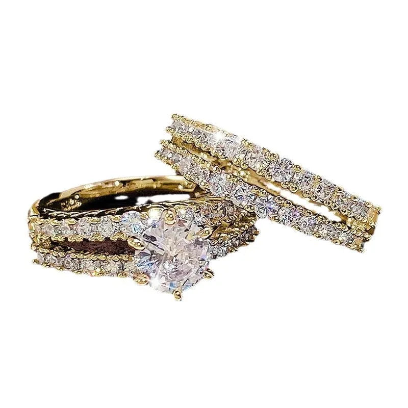 2-in-1 female ring set in alloy with fully jewelled design showing silver, gold, and rose gold colour options