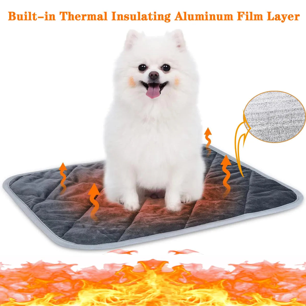 Multi-layer pet cushion in crystal soft grey cloth, 40x50cm size, on floor
