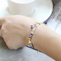 Women's handmade bracelet with imitation pearls and glass coloured beads in six colour options