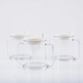 Transparent plastic spill-proof drinking cup showing 14cm height and 12cm brim.