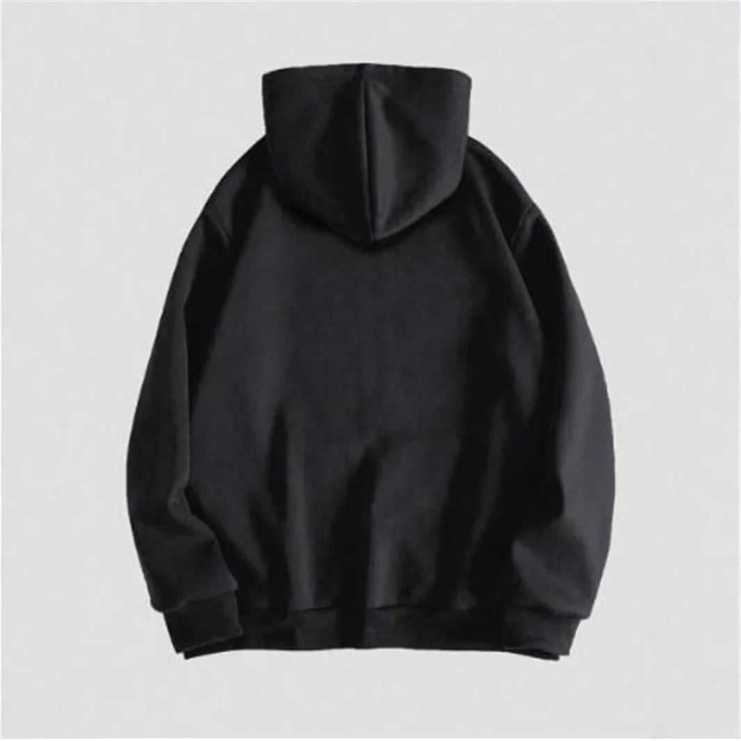 Men's pullover hooded sweatshirt with skull print in black, cotton blend fabric, long sleeves, front view