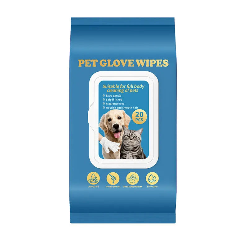 Disposable pet gloves pack for cat and dog bath cleaning with wash-free design