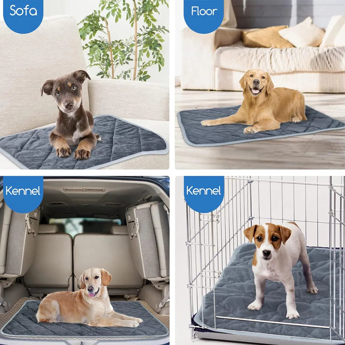 Multi-layer pet cushion in crystal soft grey cloth, 40x50cm size, on floor