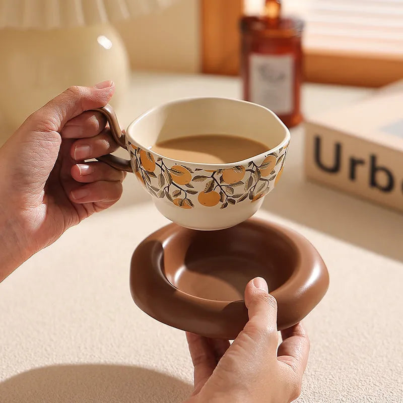 Antique style ceramic coffee cup and saucer set with 210ml capacity in retro luxury design