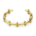 C-shaped stainless steel bean bead bracelet with textured finish and rivet detailing