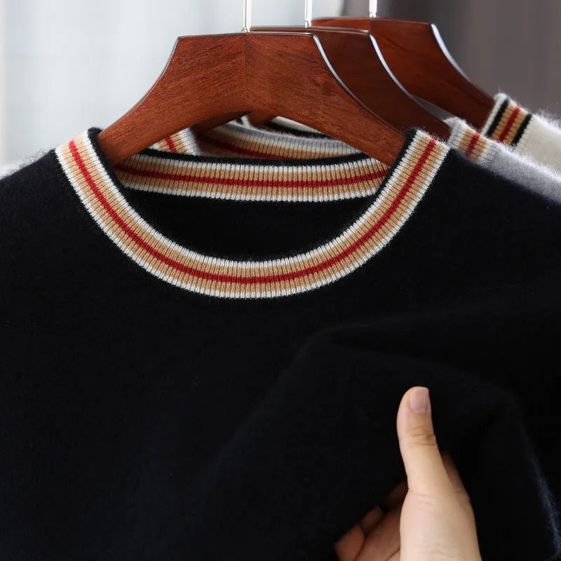 Men's round neck pure wool short sleeve sweater in white, grey and black colours
