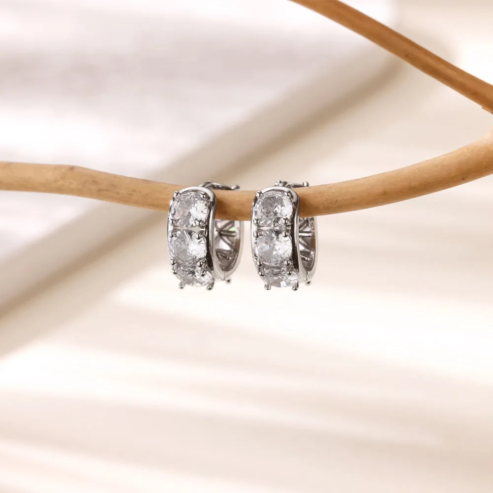 Women's stainless steel U-shaped clip earrings with zircon inlay in colour E5772P