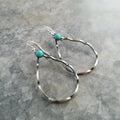 Bohemian geometric earrings with turquoise circles in antique silver colour alloy construction