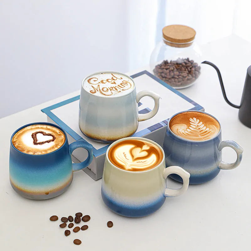 Creative large-capacity coffee mug with retro style, 301-400ml capacity, 8.5cm height, 8cm calibre, four style options