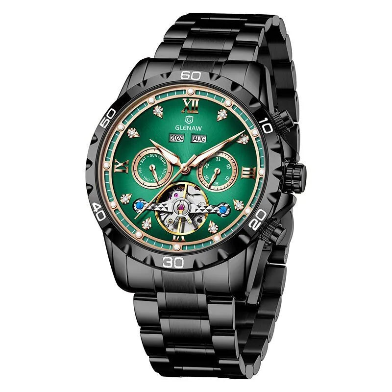 Men's automatic mechanical watch with business styling and stainless steel strap