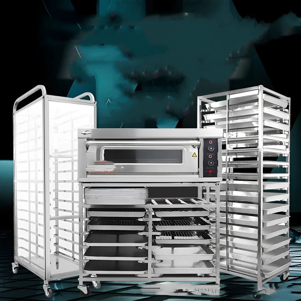 Stainless steel commercial baking tray rack with six layers and lock mechanism for 40x60cm sheets