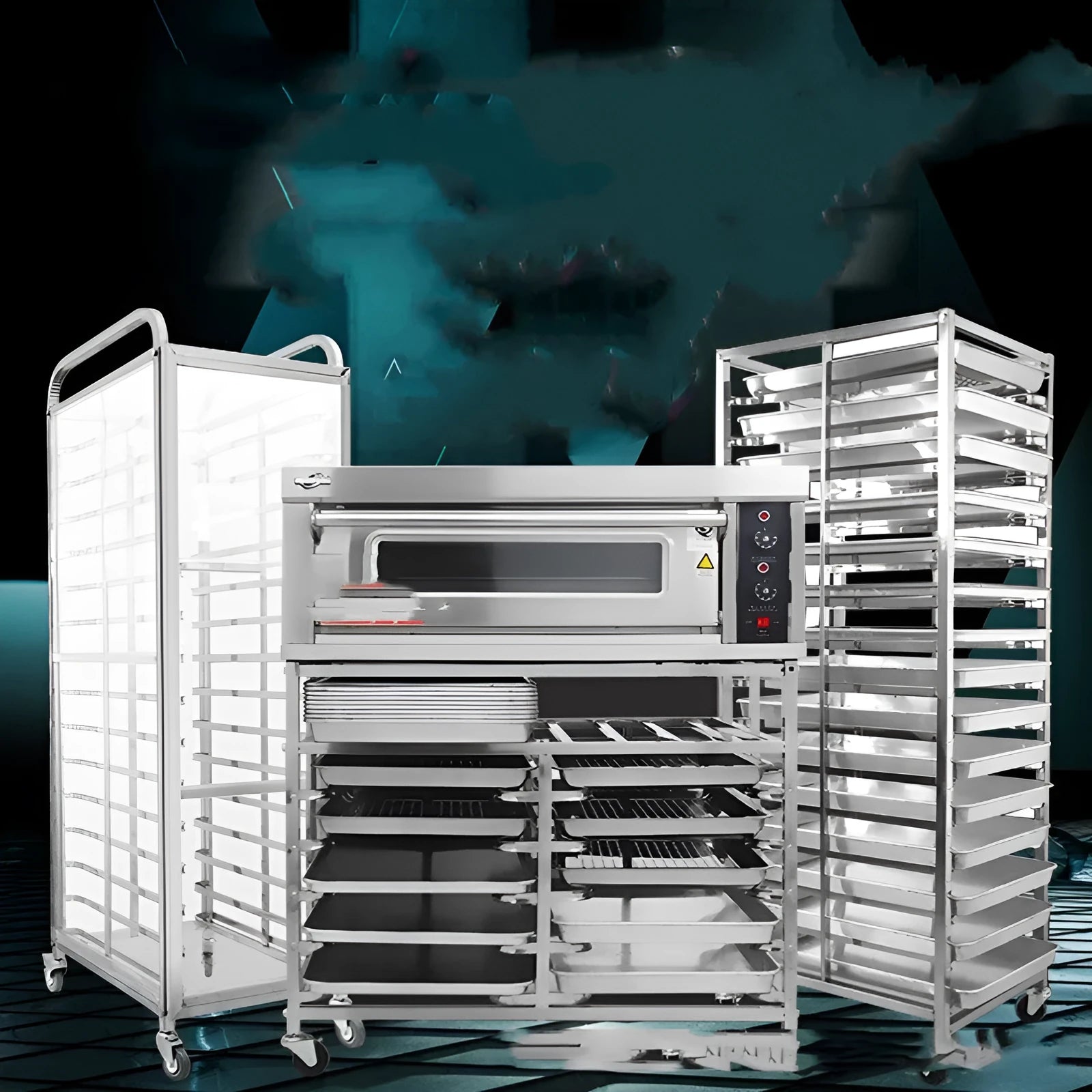 Stainless steel commercial baking tray rack with six layers and lock mechanism for 40x60cm sheets