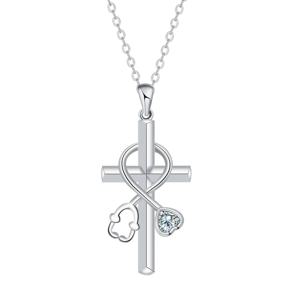 Women's cross stethoscope necklace with electroplated copper pendant and medical-themed design