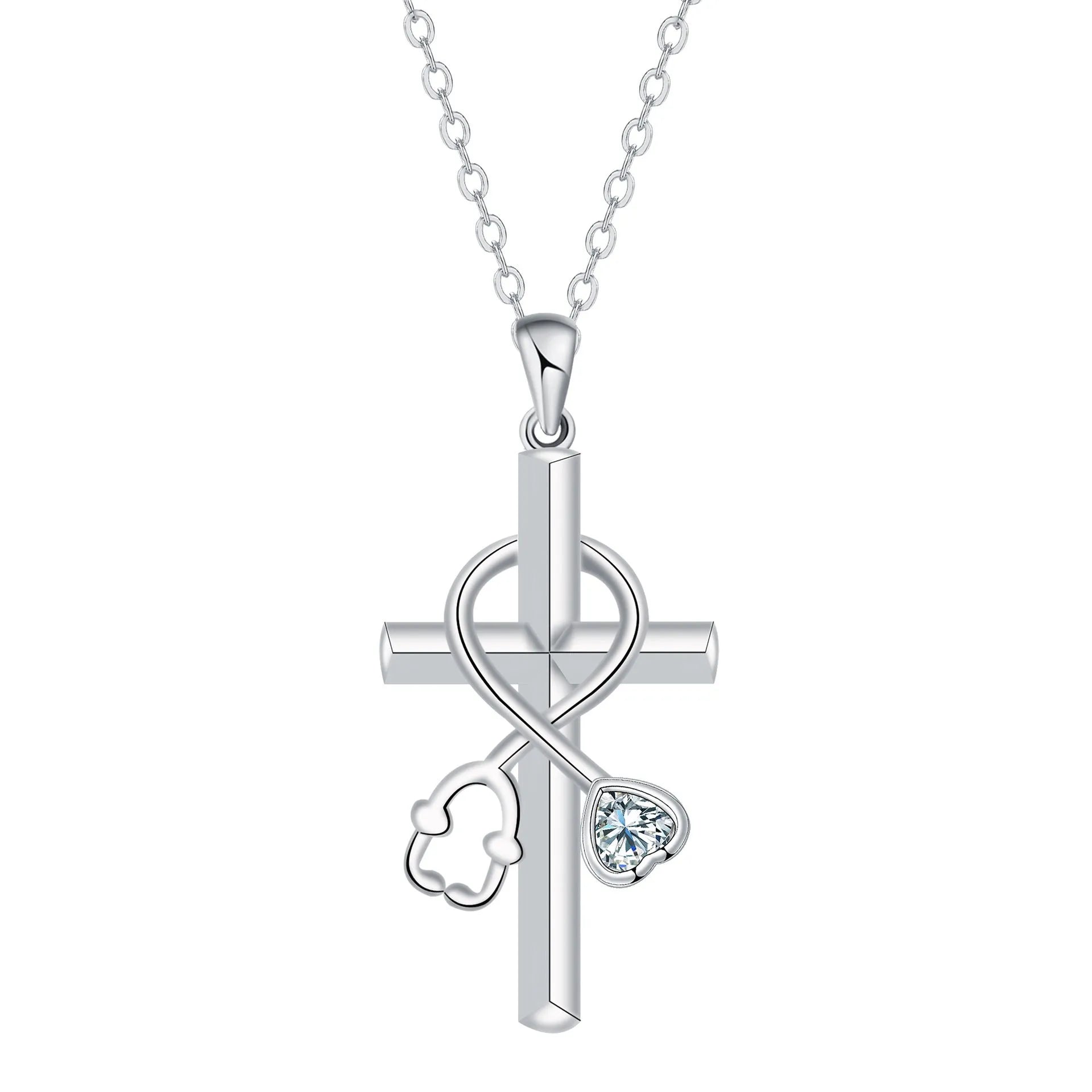 Women's cross stethoscope necklace with electroplated copper pendant and medical-themed design