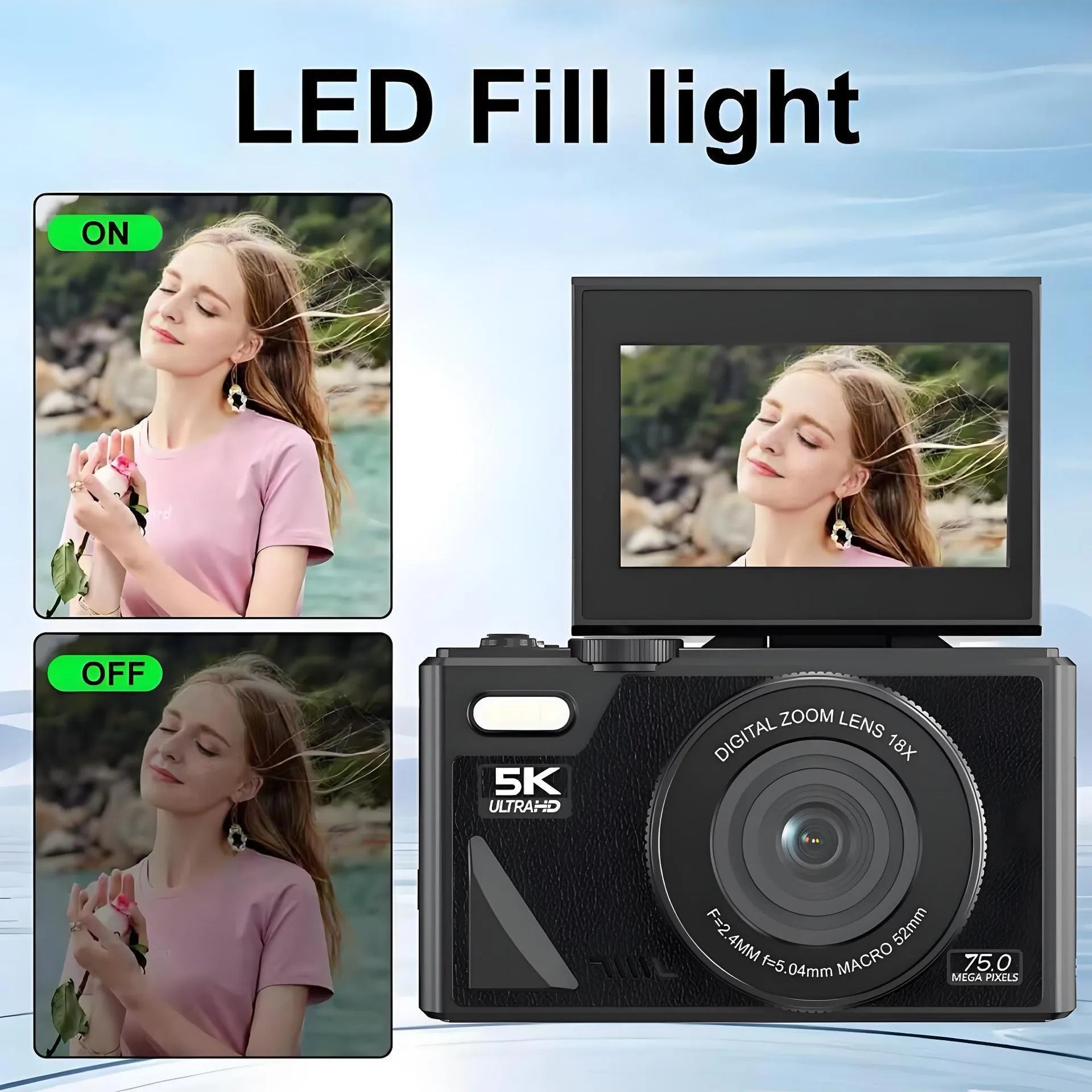 CCD Camera HD Digital Camera with WiFi transmission in black, compact plastic body