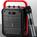 MS62AI colour portable Bluetooth speaker with wireless microphone and remote control on table